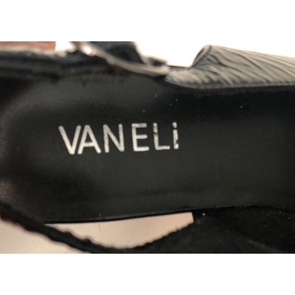 VANELi Sandals Womens 8M Black Patent Peep Toe Slingback Cork Wedge 3.5 inch - Picture 6 of 8